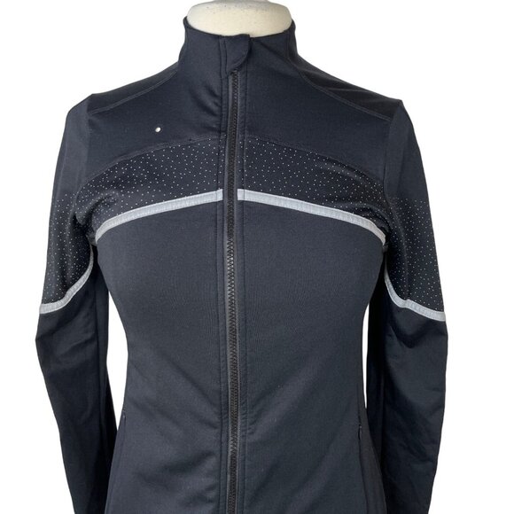 Fabletics Polka Dot Moira Front Zip Jacket Womens Small Black Gym Yoga - Picture 5 of 10